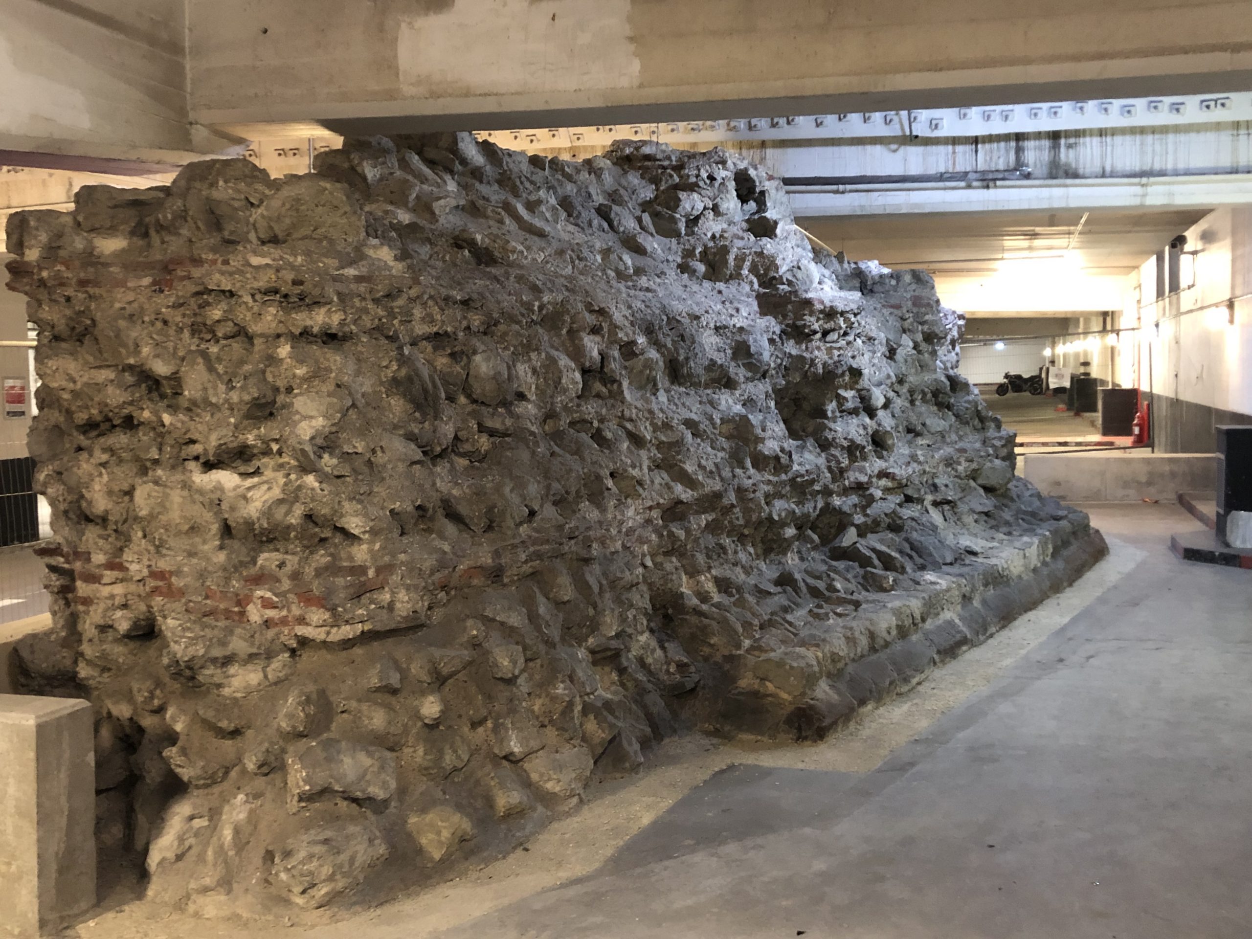 A part of a Roman wall in a London Parking Garage